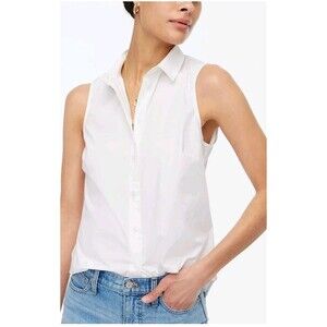 J.Crew Sleeveless Cotton Poplin Shirt Signature Fit White BT983 Size XXSP NWT